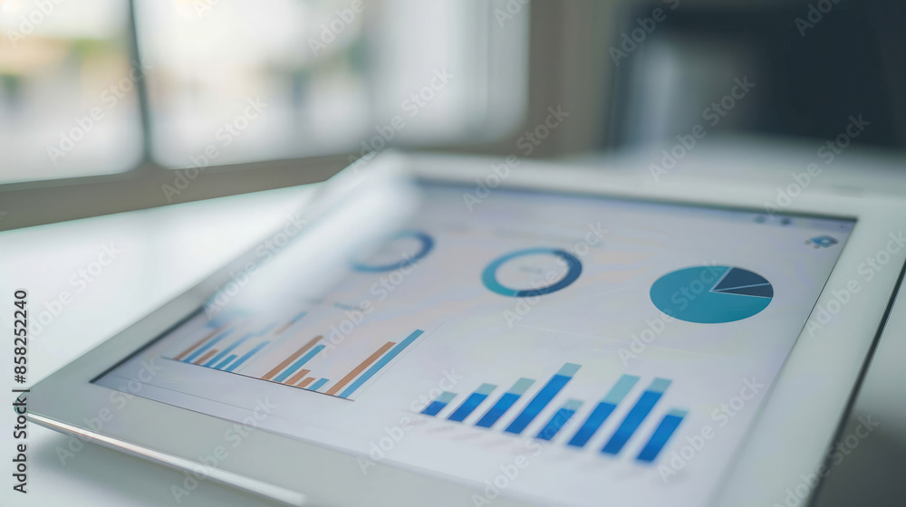 Graphical representation of consumer survey results on tablet screen, featuring charts and graphs. Consumer survey answer form Graphical representation of consumer survey results on tablet screen, featuring charts and graphs. Consumer survey answer form