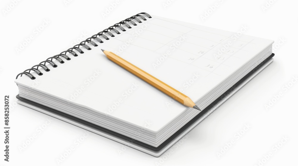 An empty notebook with a pencil. Blank white pages for news ideas or education. Calendar mockup template, render realistic banners. Modern illustration. An empty notebook with a pencil. Blank white pages for news ideas or education. Calendar mockup template, render realistic banners. Modern illustration.