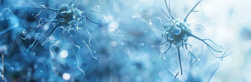 © Антон Сальников - Neuron on a DNA helix background, neural network and DNA, 3D rendering