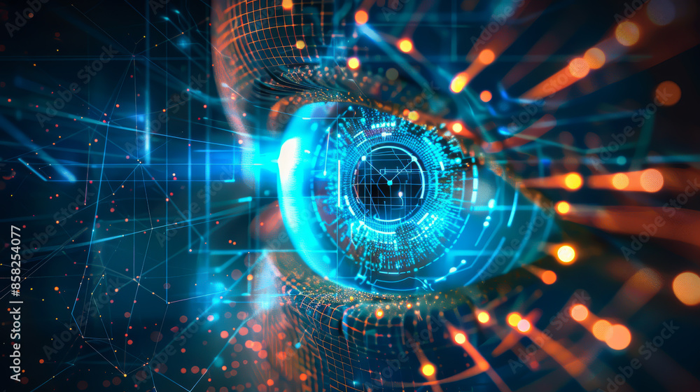 Obraz premium Eye of futuristic and Innovative Imagery AI and Automation use of artificial intelligence and automation in business processes
