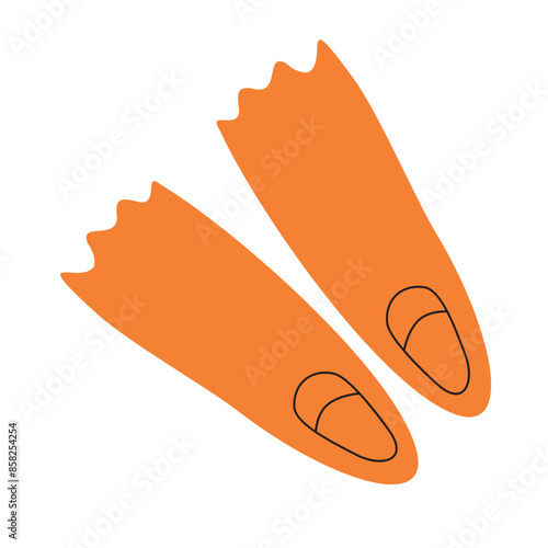 flippers. Diving Equipment. Snorkeling Mask, Scuba Diver Tools Isolated on White. Underwater flippers for Swimming. Banner, poster, market, card, gift voucher design. Sport, hobby