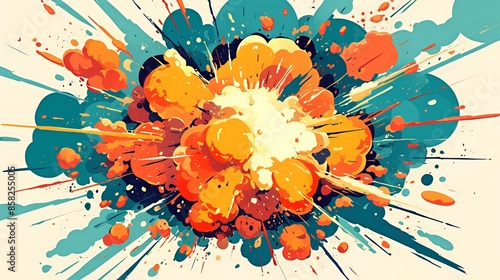 Cartoon style explosion illustration.