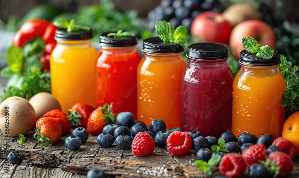 Wholesome baby food made with fresh ingredients, a tasty juice, and an engaging toy for your little ones. illustration images Wholesome baby food made with fresh ingredients, a tasty juice, and an engaging toy for your little ones. illustration images