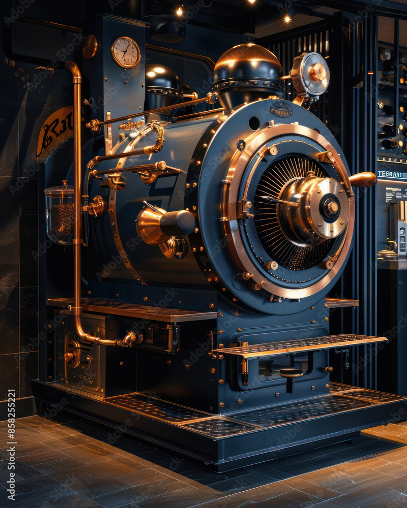 Fototapeta premium Vintage Industrial Steampunk Machine A Detailed Look at the Intricacies and Beauty of Antique Mechanical Engineering in a Retro Futuristic Design