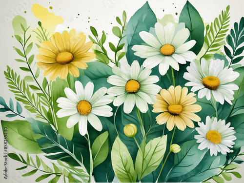 白いデージーをモチーフにしたグラフィック素材、広告素材、