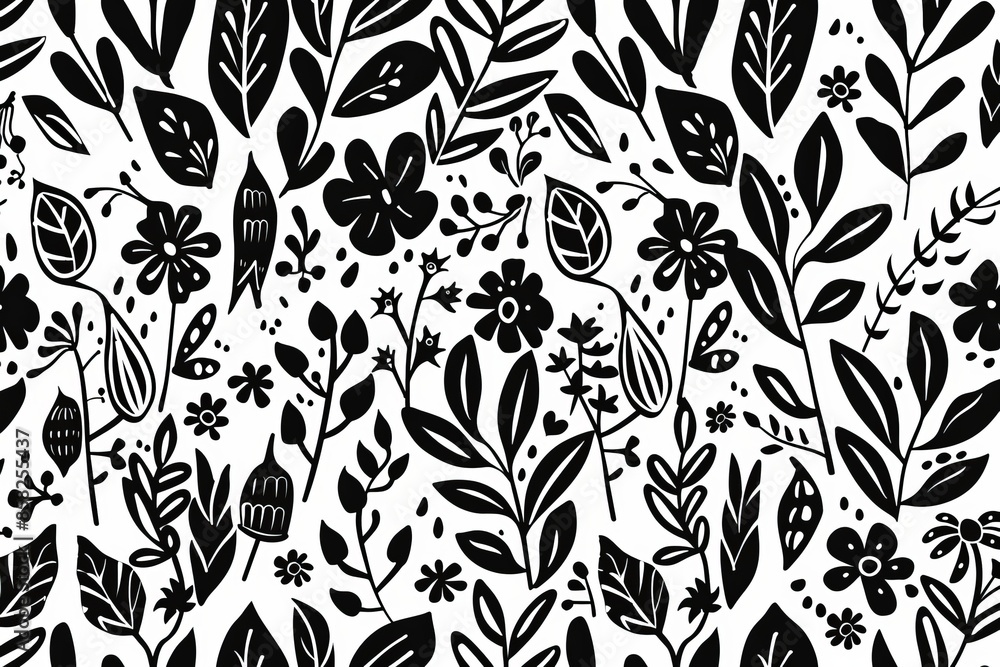Fototapeta premium Modern set of flowers and leaves abstract doodle art designs for prints, wallpapers, clipart, and wall hangings.