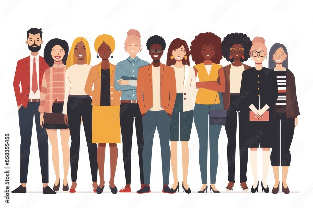Obraz premium Tiny person concept of diversity and inclusion at workplace for social equality and fairness. People of many ethnical, racial, and gender groups for diverse businesses. Office community team concept.