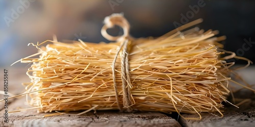 A bundle of yellow dried rice straw for creative photography banners. Concept Photography Props, Yellow Rice Straw, Creative Banners, Indoor Photoshoot, Nature-inspired Decor photo