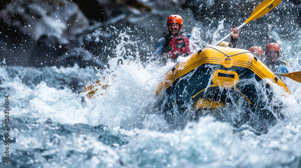 Fototapeta premium White-water rafters tackling a rapid