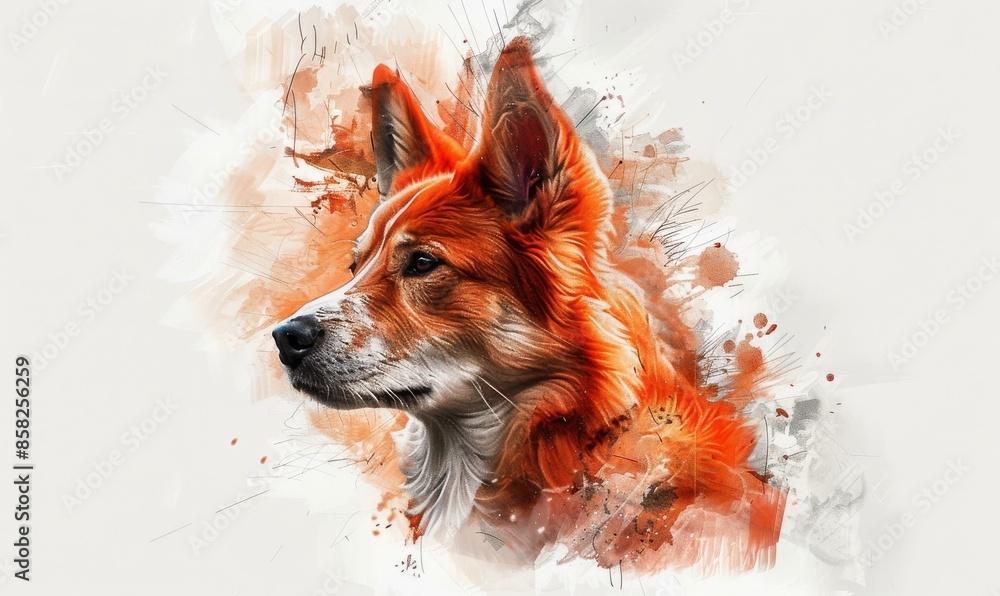 Naklejka premium red heeler Digital illustration, white background, watercolor