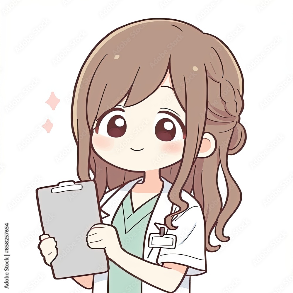 Illustration of a cute nurse holding a folder. Drawn in kawaii chibi style Illustration of a cute nurse holding a folder. Drawn in kawaii chibi style
