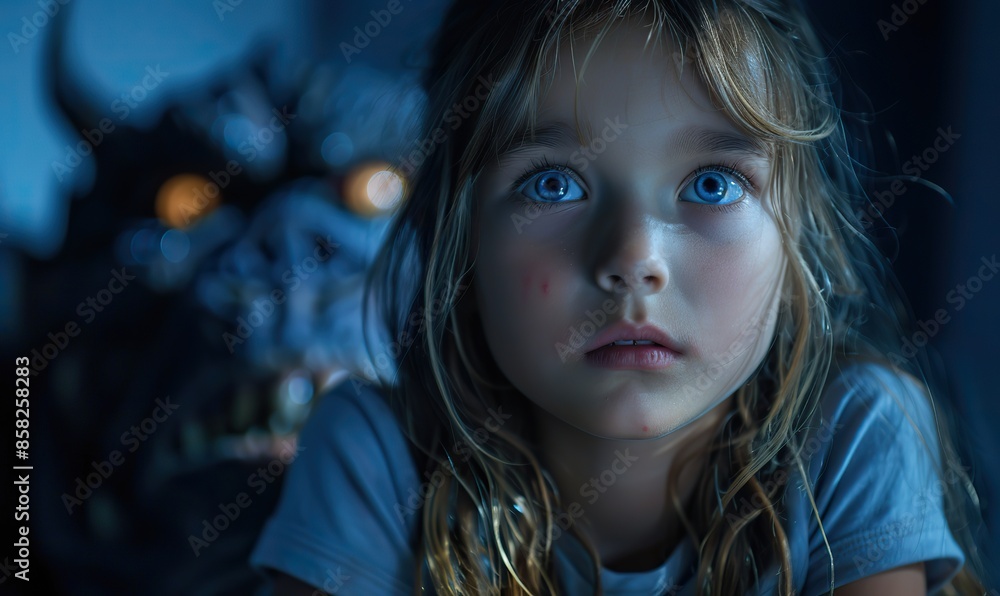 A child's imagination conjures up fearsome shadows and lurking monsters, casting a pall of terror over their nighttime slumber. illustration images A child's imagination conjures up fearsome shadows and lurking monsters, casting a pall of terror over their nighttime slumber. illustration images