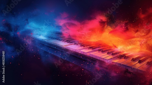 Wallpaper Mural A vibrant digital artwork showcasing a piano keyboard blending into a colorful abstract background, creating a captivating fusion of music and art. Torontodigital.ca