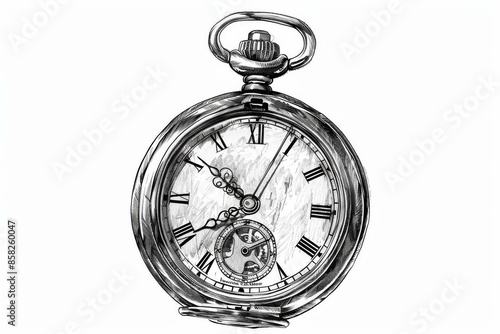 An antique pocket watch engraved with a vintage design in hand drawn modern format