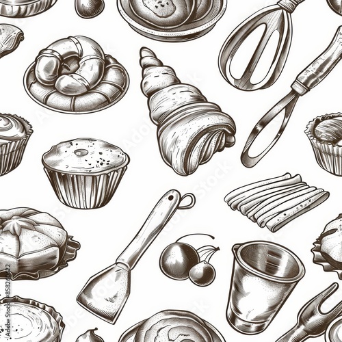 Baking items in a seamless pattern. photo