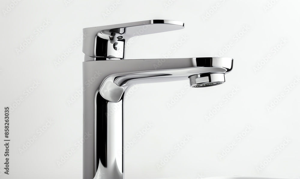 Modern Chrome Mixer Tap on White Background Modern Chrome Mixer Tap on White Background