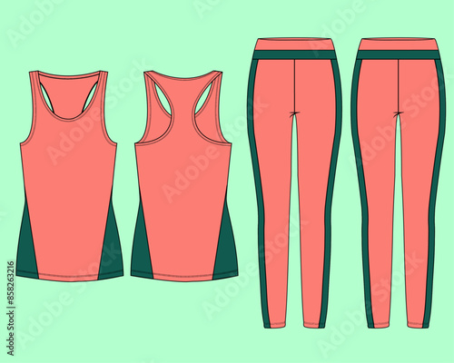 Ladies activewear tank top leggings set - Fashion Flat Sketch