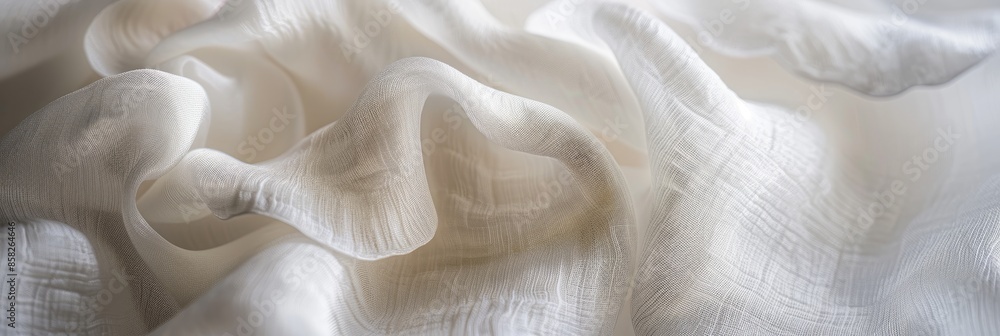 A close-up photo showcasing the texture and drape of white fabric with a soft, out-of-focus background, creating a serene and minimalist visual effect A close-up photo showcasing the texture and drape of white fabric with a soft, out-of-focus background, creating a serene and minimalist visual effect