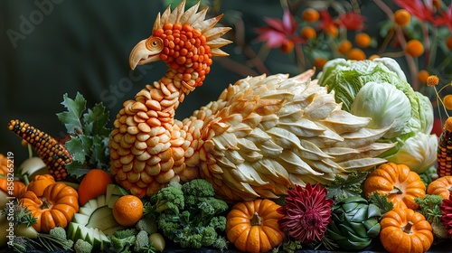Artistic Thanksgiving food sculptures from classic dishes. Culinary creativity concept © dekreatif