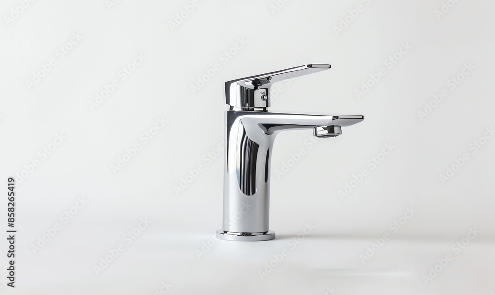 Modern Chrome Mixer Tap on White Background Modern Chrome Mixer Tap on White Background