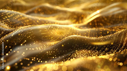 golden fabric texture background with some smooth folds in it and some sparkles in it, Abstract golden light wave background, Elegant glowing gold wave   © Saba