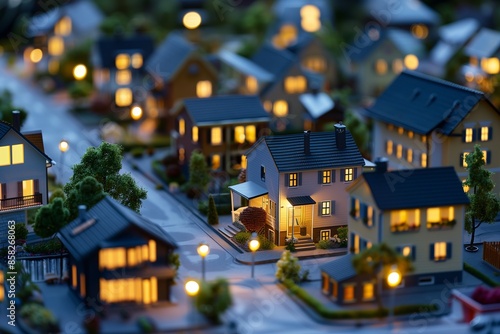 Wallpaper Mural Miniature AI city at dusk, intelligent lighting highlights HR areas. Torontodigital.ca