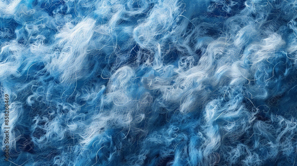 Blue mineral wool exhibiting a discernible texture. wool industry. Blue mineral wool exhibiting a discernible texture. wool industry.