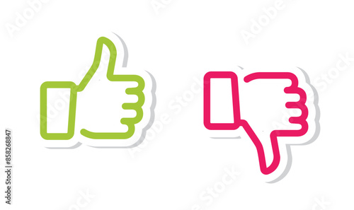 Do and Don't symbols. Thumbs up and thumbs down emblems. Like and dislike icons set, vector, illustration, sticker