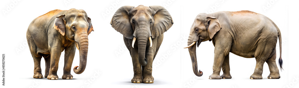 Fototapeta premium Set of the Elephant isolated on white background. clipping path