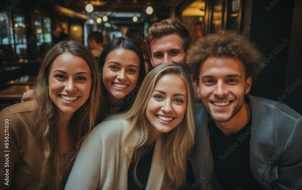 A group of people are smiling and posing for a picture. Scene is happy and friendly A group of people are smiling and posing for a picture. Scene is happy and friendly