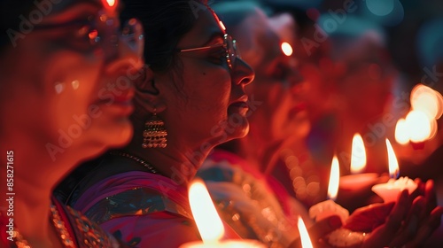 Intimate Midnight of Devotees Singing Spiritual Bhajans in Soft Lighting photo