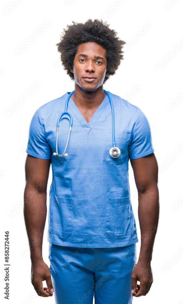 Afro american surgeon doctor man over isolated background with serious expression on face. Simple and natural looking at the camera. Afro american surgeon doctor man over isolated background with serious expression on face. Simple and natural looking at the camera.