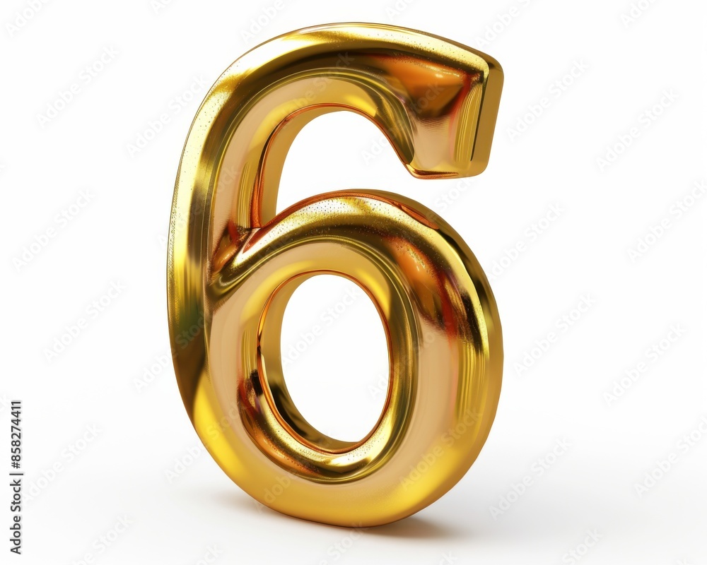 Six. Polished Golden Number with Clipping Path. 3D Metal Object Six. Polished Golden Number with Clipping Path. 3D Metal Object