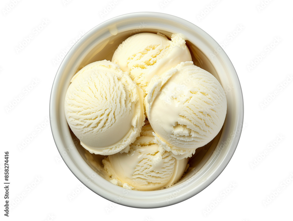 Vanilla ice cream in a bowl, top view, isolated on transparent background, png Vanilla ice cream in a bowl, top view, isolated on transparent background, png