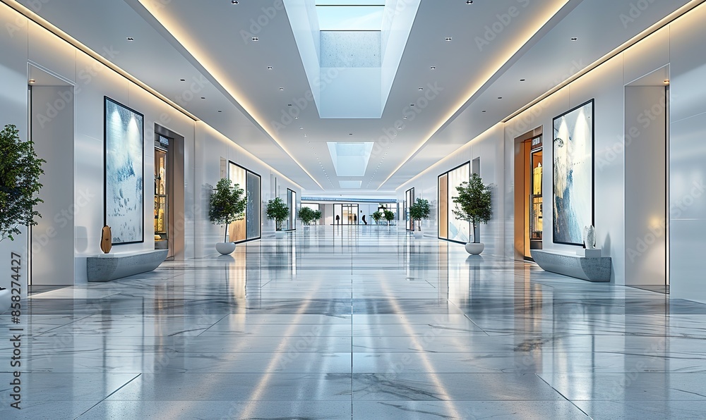 Obraz premium Blank white advertisement board on wall in public mall or business center for sale or offers. illustration images