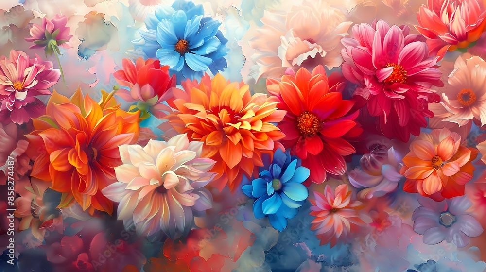 Colorful flowers wallpaper, 3D rendering, 3D illustration. Colorful flowers wallpaper, 3D rendering, 3D illustration.