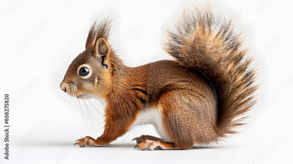 Eurasian red squirrel in front of a white background. Eurasian red squirrel in front of a white background.
