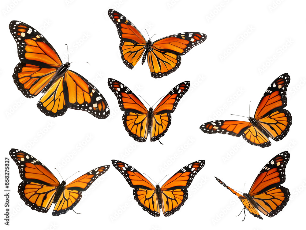Flying monarch butterflies isolated on transparent or white background, png Flying monarch butterflies isolated on transparent or white background, png