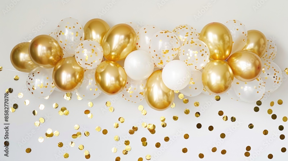 Celebration banner with gold confetti and balloons
Celebration banner with gold confetti and balloons