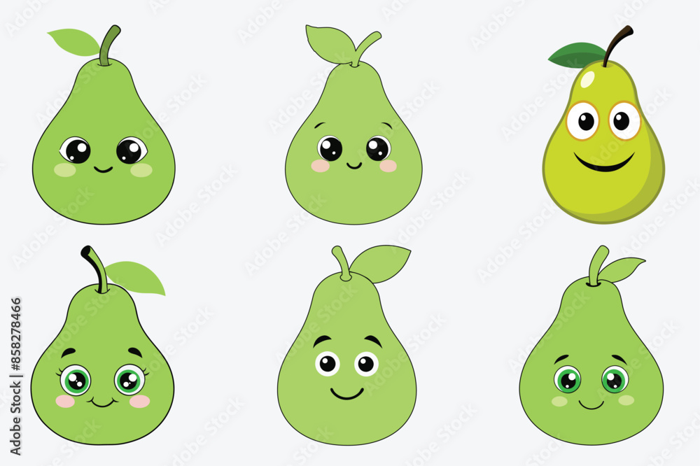 Funny Cartoon Emoji set of pears Funny Cartoon Emoji set of pears