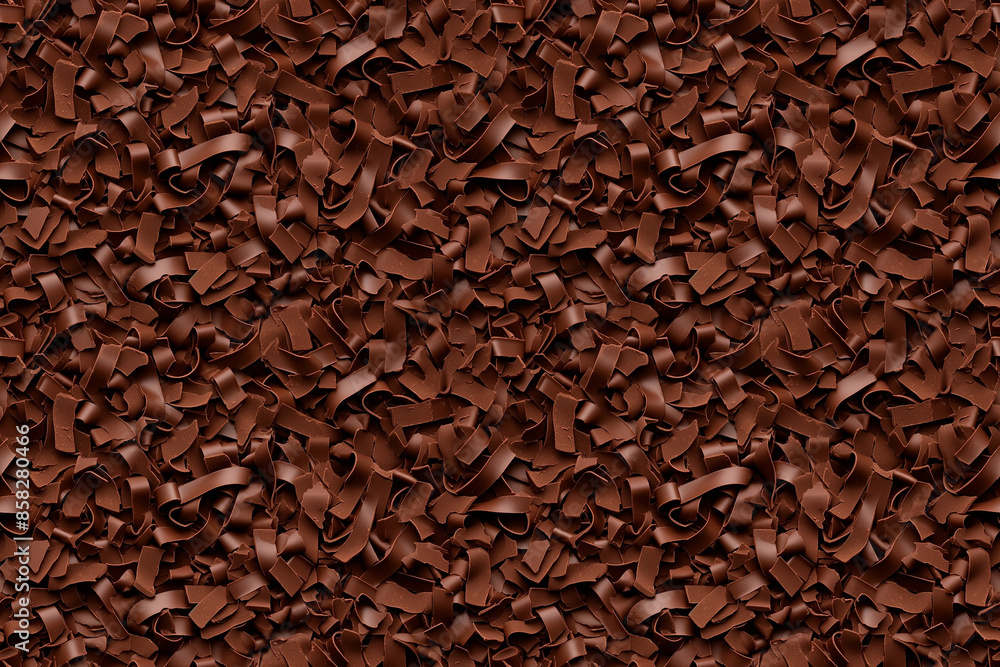 A rich seamless pattern of chocolate shavings in dark brown, creating a luxurious tile ornament suitable for dessert-themed designs and confectionery branding A rich seamless pattern of chocolate shavings in dark brown, creating a luxurious tile ornament suitable for dessert-themed designs and confectionery branding