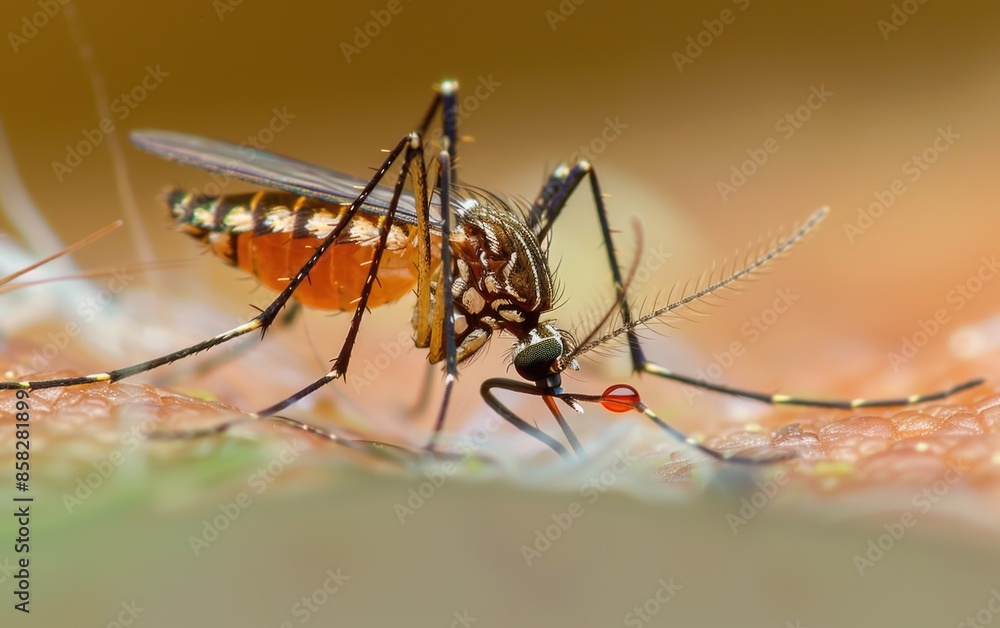 Macro Aedes aegypti Mosquito. Close up a Mosquito sucking human blood Macro Aedes aegypti Mosquito. Close up a Mosquito sucking human blood