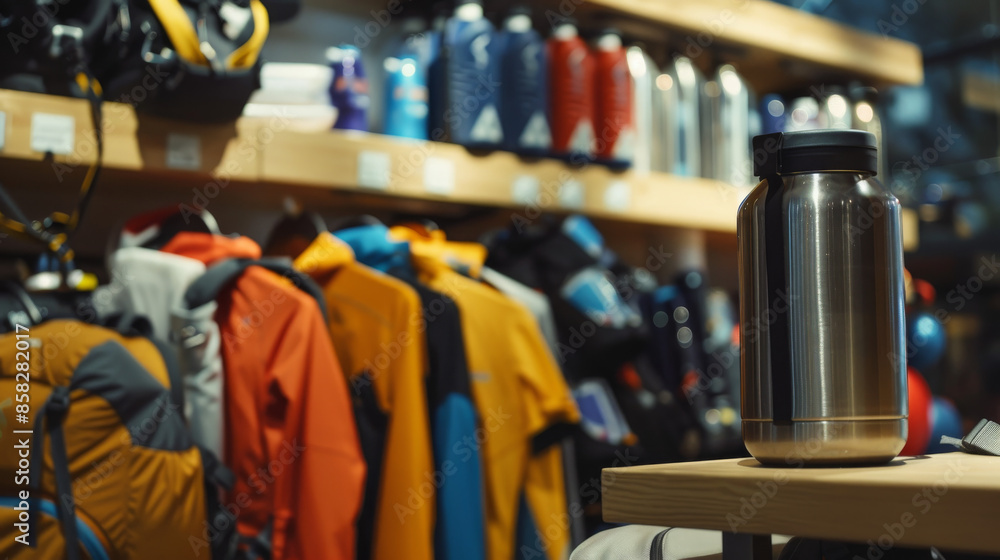 Obraz premium Water bottle and sports gear on display