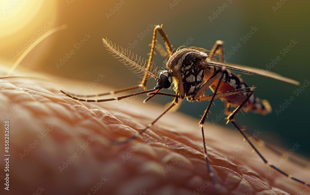 Macro Aedes aegypti Mosquito. Close up a Mosquito sucking human blood Macro Aedes aegypti Mosquito. Close up a Mosquito sucking human blood