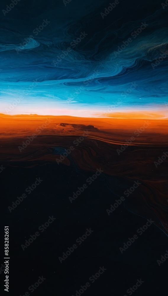 Abstract sunrise or sunset over an aerial view landscape, during sunrise or sunset with vibrant blues and oranges dominating Abstract sunrise or sunset over an aerial view landscape, during sunrise or sunset with vibrant blues and oranges dominating