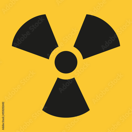 minimalist radiation symbol. dangerous place, radioactive place. restricted entry, risk area, nuclear weapon. black and yellow logo, vector pictogram