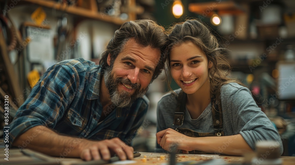 A man and woman working together to build a custom kitchen island from scratch A man and woman working together to build a custom kitchen island from scratch