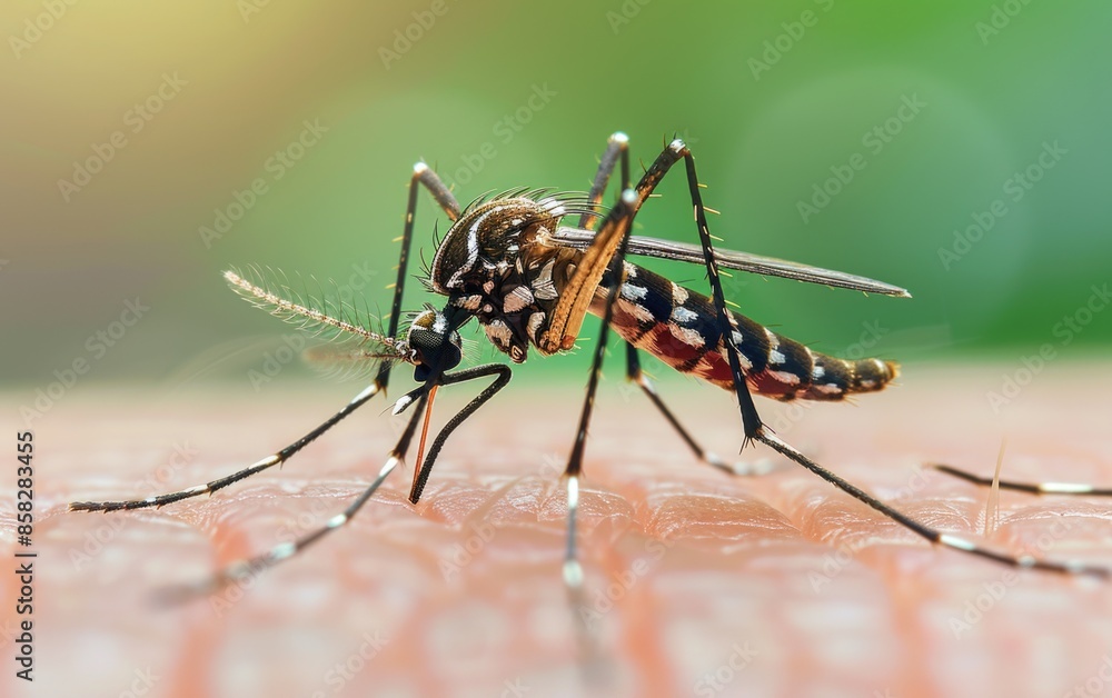Macro Aedes aegypti Mosquito. Close up a Mosquito sucking human blood Macro Aedes aegypti Mosquito. Close up a Mosquito sucking human blood
