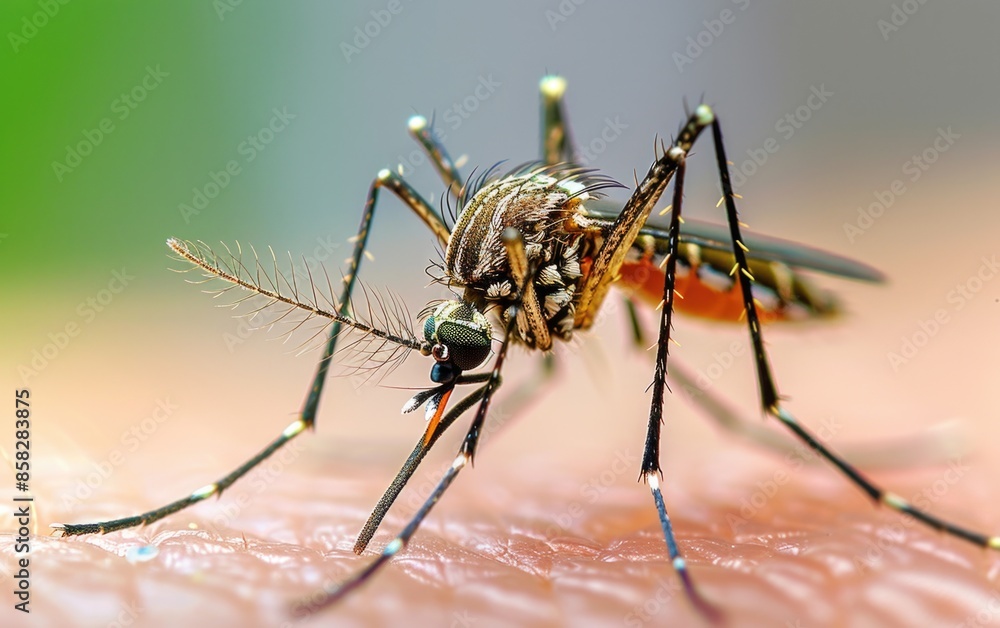Macro Aedes aegypti Mosquito. Close up a Mosquito sucking human blood Macro Aedes aegypti Mosquito. Close up a Mosquito sucking human blood