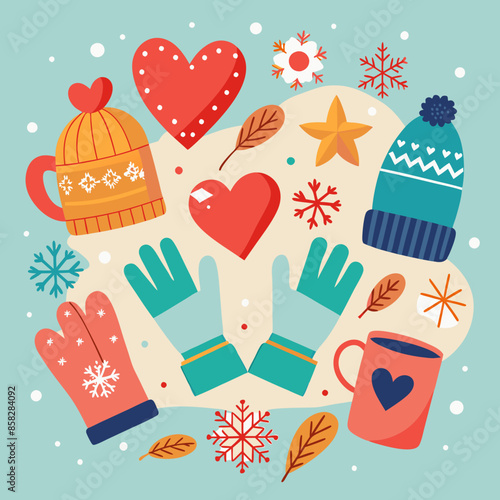 Mittens and heartwarming elements